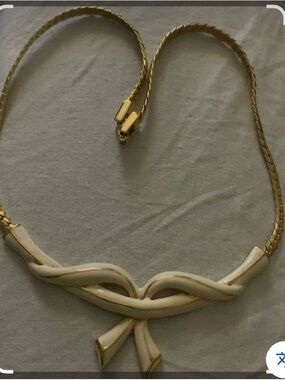 Monet Gold-Tone Necklace with Cream Bow Accent